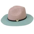 Pink and mint green woven Panama straw hat with black band and heart charm detail - M(56-58cm) / Pink And Mint Green (352-H)