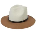 Panama straw hat with cream crown, brown brim and studded leather band detail - M(56-58cm) / Beige And Khaki (353-A)