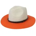 Panama straw hat in beige and bright orange with studded brown faux leather band - M(56-58cm) / Beige And Orange (353-B)