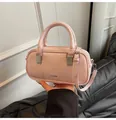 Pink faux leather Boston bag with CLEAR K logo, double handles and crossbody strap - Pink Without Pendant