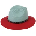 Panama straw hat with a blue crown and red brim featuring a black studded band - M(56-58cm) / Mint Green And Red (353-C)