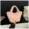 Quilted light pink puff bucket bag with golden butterfly embroidery for women - No Pendant / Pink