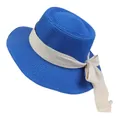Classic royal blue straw boater hat with a chic cream ribbon and elegant bow detail - 56-58cm / Beige Ribbon Bow (040K) / Blue
