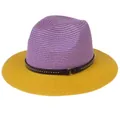 Summer Panama straw hat in purple and yellow weave with studded black faux leather band - M(56-58cm) / Purple And Yellow (353-D)