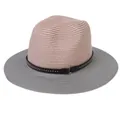 Panama straw sun hat featuring a pink crown, grey wide brim, and studded black band - M(56-58cm) / Pink And Gray (353-E)