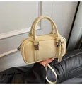 Chic cream-yellow Boston pillow bag with twin handles and adjustable shoulder strap - Light Yellow No Charm