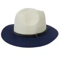 Two-tone Panama straw hat in cream and navy blue with studded leather decorative band - M(56-58cm) / Beige And Navy Blue (353-G)