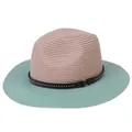 Panama straw hat with pink crown, light green brim and studded leather band - M(56-58cm) / Pink And Mint Green (353-H)