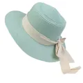Elegant light green straw boater hat with cream ribbon bow and herringbone texture - 56-58cm / Beige Ribbon Bow (040R) / Mint Green