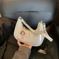 French style cream underarm bag with oil leather texture and decorative charm - With Pendant / White