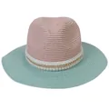 Panama straw sun hat in pink and mint green with lace and pearl band detail - M(56-58cm) / Pink And Mint Green (354-H)