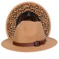 Cappello fedora cammello con fodera leopardata e dettaglio fibbia nera - Taglia unica(56-58cm) / Cachi (242-F)