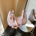 Chic light purple baguette underarm bag in glossy faux leather with pearl pendant - No Pendant / Purple