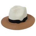 Two-tone Panama straw hat in beige and brown with black ribbon for sun protection - M(56-58cm) / Beige And Khaki (356-A)