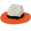 Two-tone Panama straw hat in beige and orange with a black ribbon bow decoration - M(56-58cm) / Beige And Orange (356-B)