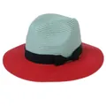 Summer Panama straw hat in mint green and red weave with a black ribbon bow detail - M(56-58cm) / Mint Green And Red (356-C)