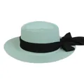 Light green straw boater hat with a wide black ribbon bow in a retro French style - 56-58cm / Black Ribbon Bow (041R) / Mint Green
