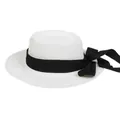 French style white straw boater hat featuring a black ribbon bow for summer elegance - 56-58cm / Black Ribbon Bow (041T) / Pure White