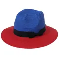 Faltbarer Panama-Strohhut mit blauer Krone, roter Krempe und elegantem schwarzen Band - M(56-58cm) / Rosa und Grau (356-E)