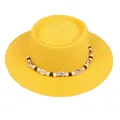Flat top straw boater hat in bright yellow with bohemian shell and wood bead trim - 56-58cm / Shell Bead Decor (042A) / Yellow