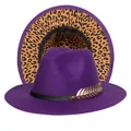 Cappello fedora viola con tesa leopardata, 65% cotone e dettaglio piuma dorata chic - Taglia unica(56-58cm) / Viola (241-L)