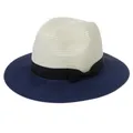 Panama straw hat in cream and navy blue with black grosgrain ribbon and bow detail - M(56-58cm) / Beige And Navy Blue (356-G)