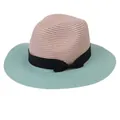 Breathable panama straw hat in pink brown and mint green with black grosgrain ribbon bow - M(56-58cm) / Pink And Mint Green (356-H)