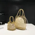 Goldfarbene Mesh-Webhandtaschen in zwei Größen mit Kordelzug-Innentaschen - Gold