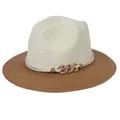 Two-tone Panama straw jazz hat in beige and brown with golden rhinestone buckle - M(56-58cm) / Beige And Khaki (357-A)