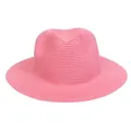 Foldable bright pink straw panama hat with wide brim for sun protection and beach style - 56-58cm / Basic Style / Pink
