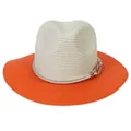 Panama straw hat with cream crown, bright orange wide brim, and golden chain decor - M(56-58cm) / Beige And Orange (357-B)