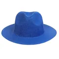 Summer foldable blue straw Panama hat with wide brim for beach sun protection - 56-58cm / Basic Style / Sapphire Blue