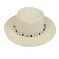 Flat top straw boater hat with ivory weave and decorative wooden bead shell band - 56-58cm / Shell and Bead Decoration (042G) / Cream
