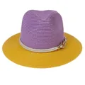 Panama straw hat in purple and yellow color block with a white rope and gold chain link - M(56-58cm) / Purple And Yellow (357-D)