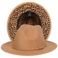 Cappello Fedora kaki con fodera leopardata e corda decorativa intrecciata per coppie - Taglia unica(56-58cm) / Cachi (235-F)