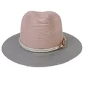 Panama straw hat with pink crown, grey brim and nautical rope chain decoration - M(56-58cm) / Pink And Gray (357-E)