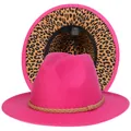 Cappello fedora fucsia con tesa leopardata, realizzato in cotone e poliestere - Taglia unica(56-58cm) / Rosa Rosso (235-H)