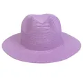 Foldable lavender Panama straw hat with a classic fedora crown and woven texture - 56-58cm / Basic Style / Purple