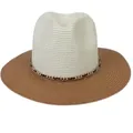 Two-tone Panama straw hat in cream and brown with elegant gold chain decoration - M(56-58cm) / Beige And Khaki (358-A)