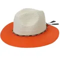 Straw Panama hat with cream crown, wide orange brim and golden chain tassel detail - M(56-58cm) / Beige And Orange (358-B)