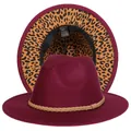Cappello Fedora classico bordeaux con tesa interna leopardata per uomo e donna - Taglia unica(56-58cm) / Rosso Vino (235-I)