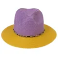 Panama straw hat with purple crown, yellow brim, and decorative gold chain accent - M(56-58cm) / Purple And Yellow (358-D)