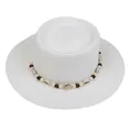 White flat top straw boater hat featuring bohemian shell and wooden bead decoration - 56-58cm / Shell and Bead Decoration (042T) / Pure White