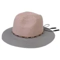 Panama straw sun hat with pink crown, grey wide brim and stylish gold chain detail - M(56-58cm) / Pink And Gray (358-E)