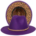 Cappello Fedora viola con tesa interna leopardata e fascia intrecciata - Taglia unica(56-58cm) / Viola (235-L)