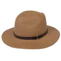 Foldable Panama straw hat in tan with black rivet leather band and wide brim - 56-58cm / With Rivet Decoration Band / Khaki