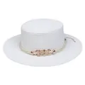 Elegant white flat top straw hat featuring a gold rhinestone buckle and rope trim - Interlocking Metal Chain Style (308H)
