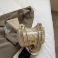 Chic cream white quilted leather shoulder bag with golden chain and metal turn lock clasp - One Size / Off White