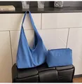 Conjunto de bolso hobo de lona azul con bolsa pequeña con cremallera para diario - Talla única / Bolso Tote Y Estuche (Azul) / Azul