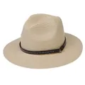 Beige Fedora straw hat with brown studded leather band and gold metal ring accent - 56-58cm / With Rivet Decoration Band (337-I) / Beige